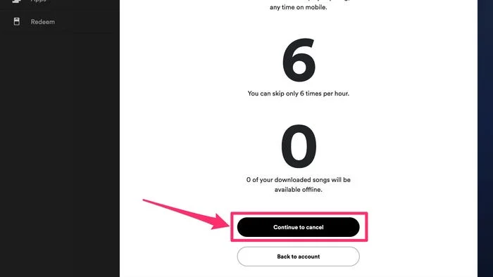 Continue to cancel