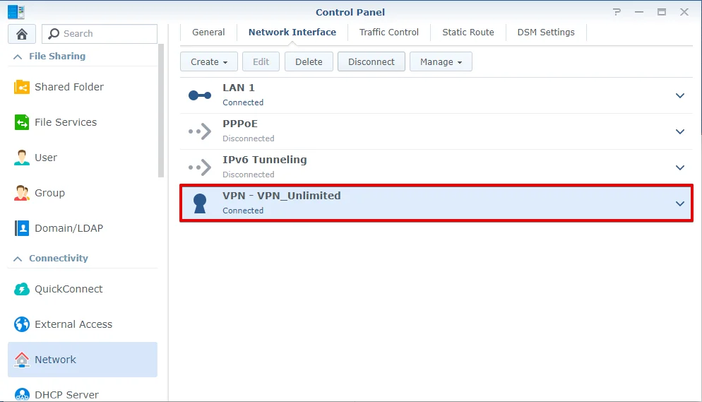 Synology L2TP VPN setup - VPN Unlimited client connected