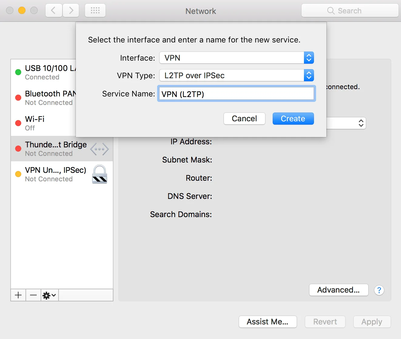 How to share VPN connection over WiFi using your Mac - Set the following data and click Create