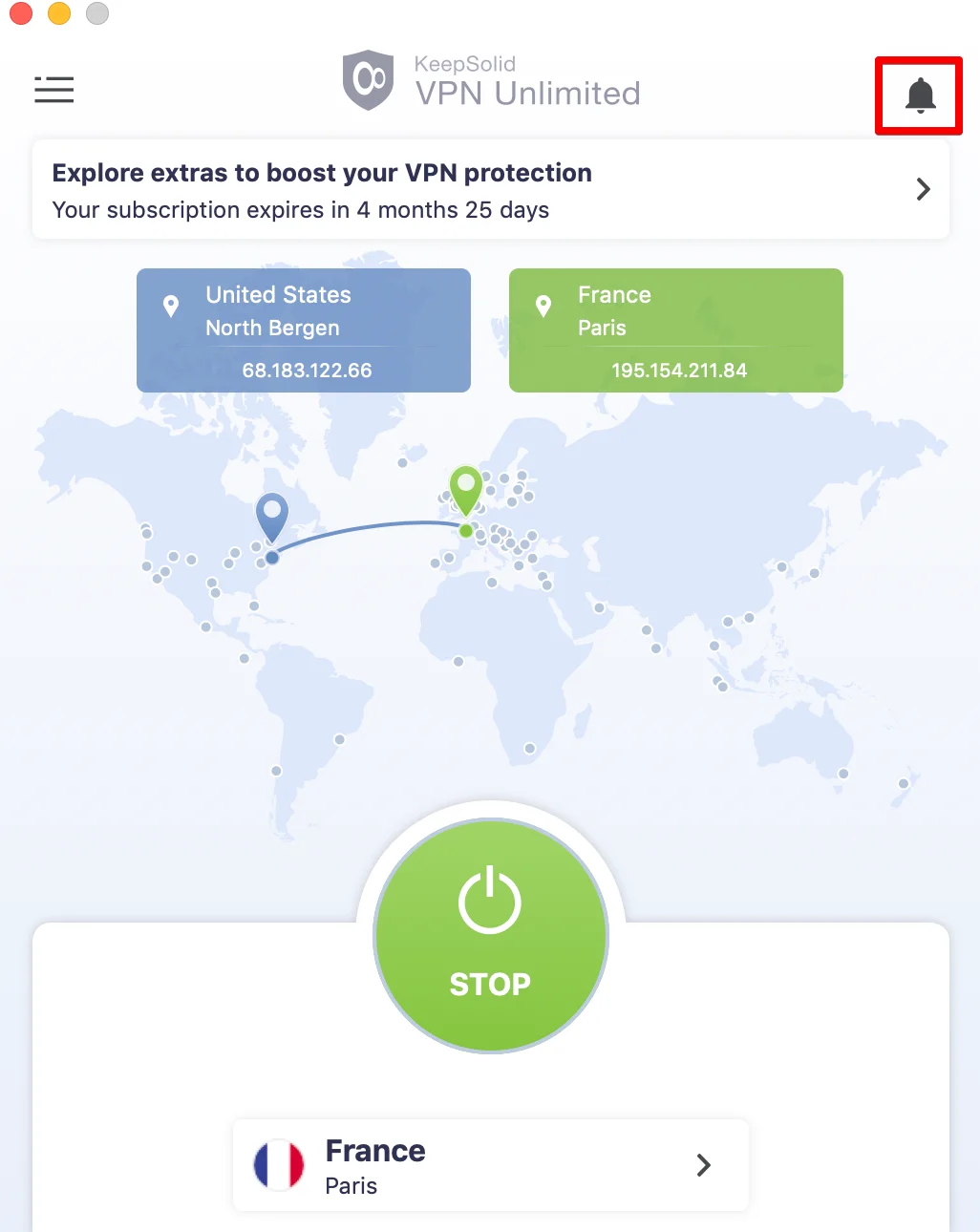 Notifications in KeepSolid VPN Unlimited app on mac