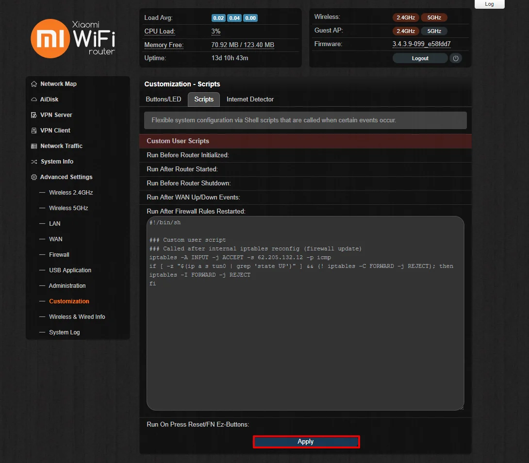 Kill Switch on Asus Padavan router, script for Run After Firewall Rules Restarted