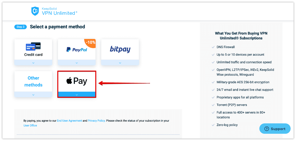 6. In step 3, you should select a payment method > click on the Apple Pay logo.