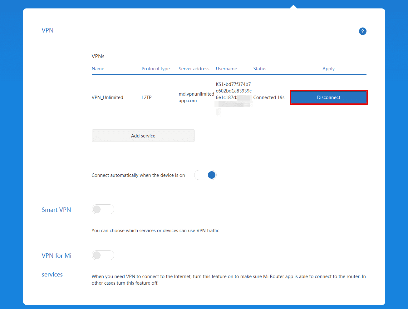 How to disconnect from VPN server on Xiaomi router