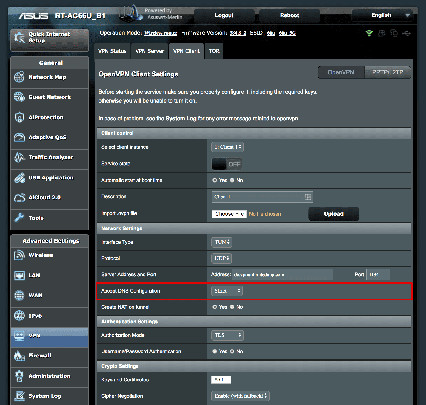 OpenVPN Client Settings: Accept DNS Configuration and its Strict option