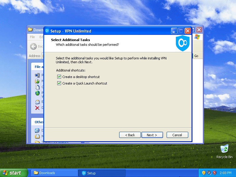 How to install and use VPN App on Windows XP SP3 - Select where you would like to create shortcuts